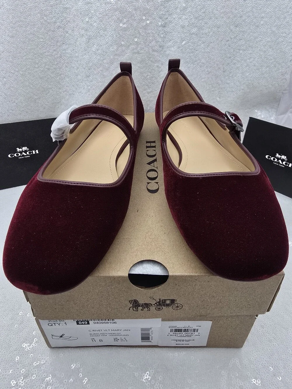 Coach C Rivet Velvet Burgendy Mary Jane Buckle Strap Women's sz 11